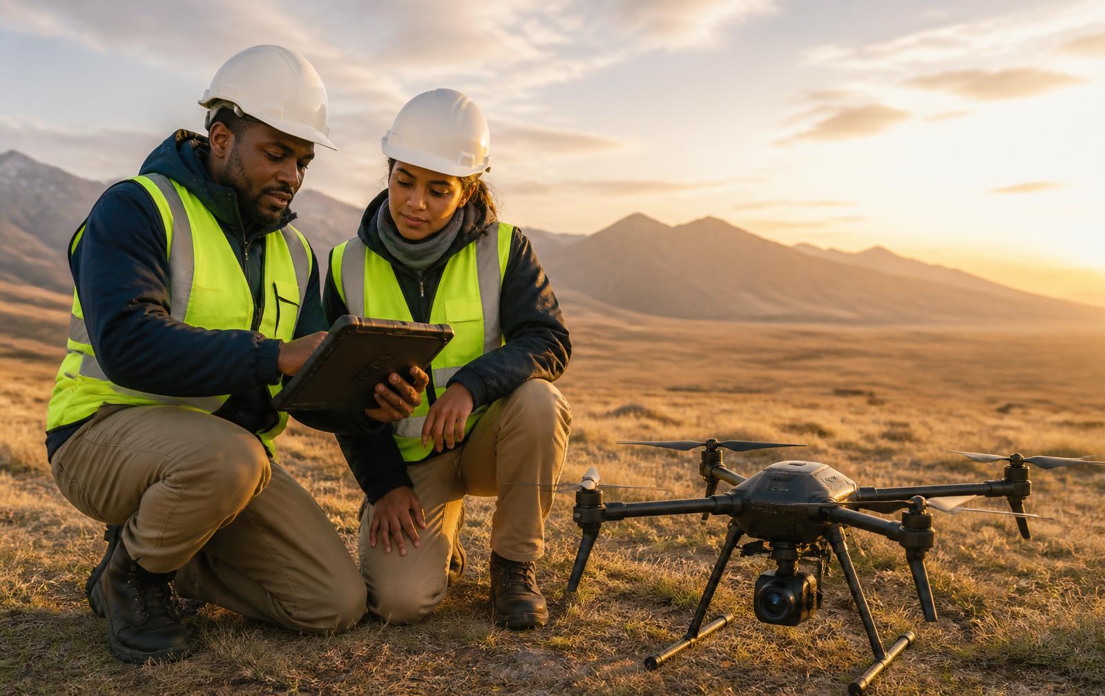 Survey technicians deploying the MS-01 Scout in open terrain