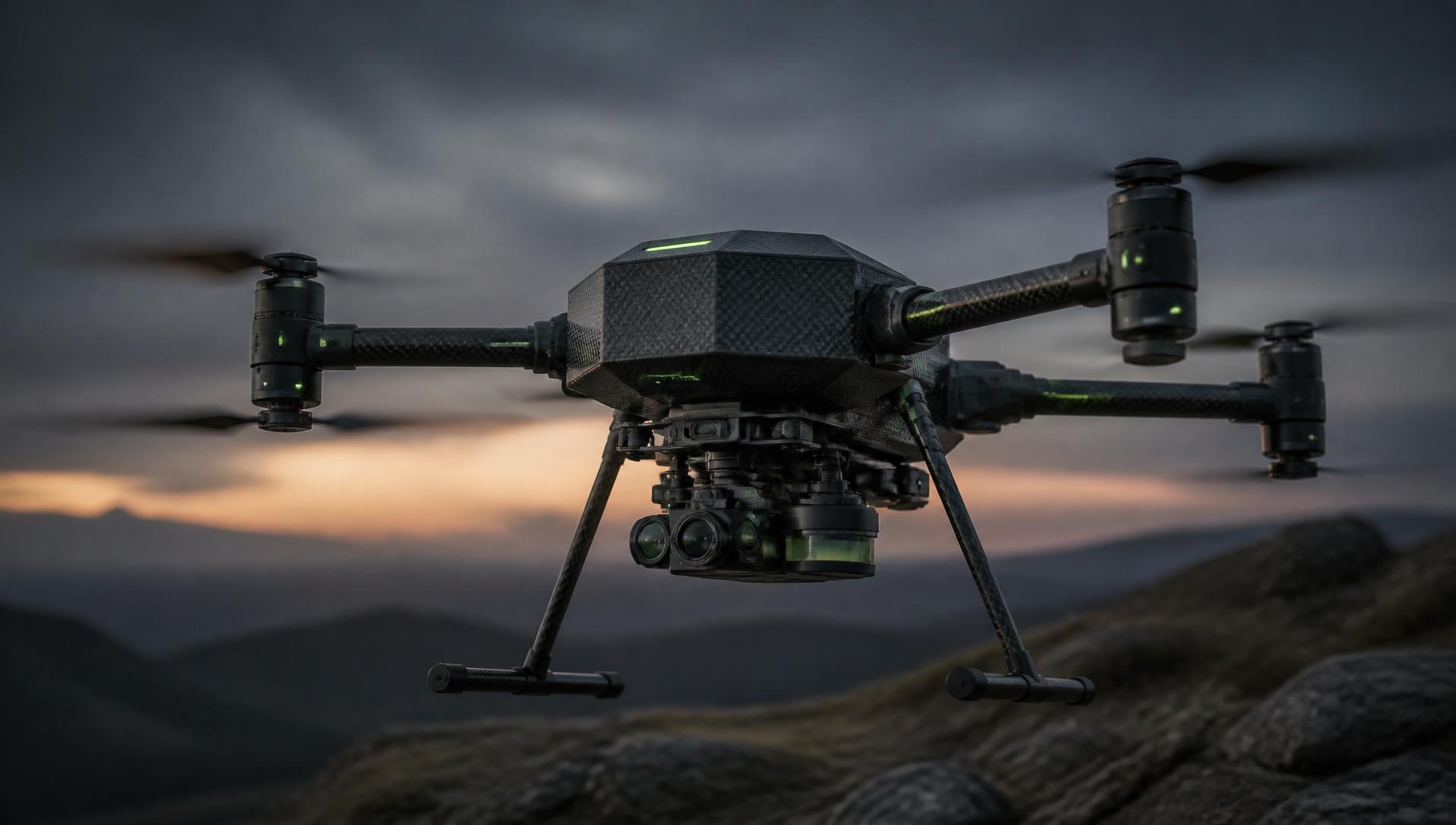 MINE-SCAN MS-01 Scout multi-sensor survey drone above hazardous terrain