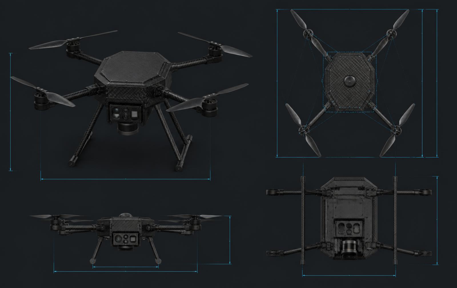 MS-01 Scout front three-quarter, top and bottom technical views